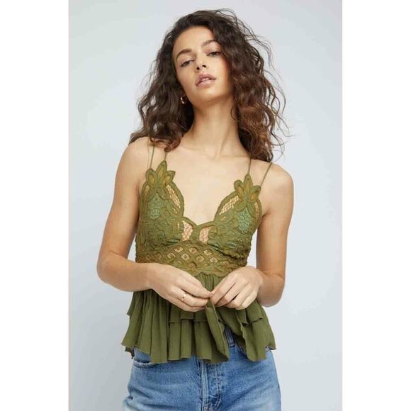 Intimately Free People Adella Cami Blouse Top Crochet Lace Flowy Green XS 282030 - Picture 2 of 11